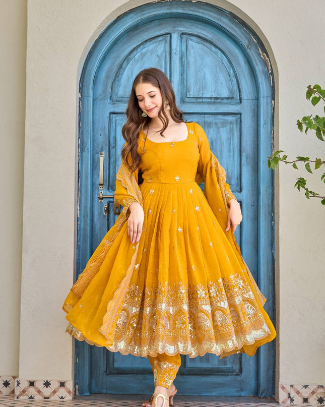 Heavy Crunchy Silk Anarkali Set with Sequin Embroidery | Ready to Wear