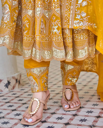 Heavy Crunchy Silk Anarkali Set with Sequin Embroidery | Ready to Wear