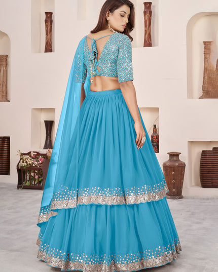 Sequin Designer Lehenga Set with V-Neck Blouse