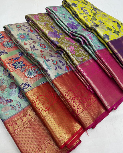 Affordable Luxury Kanchipuram Soft Silk Bridal 4 Cards Tissue Silk Saree