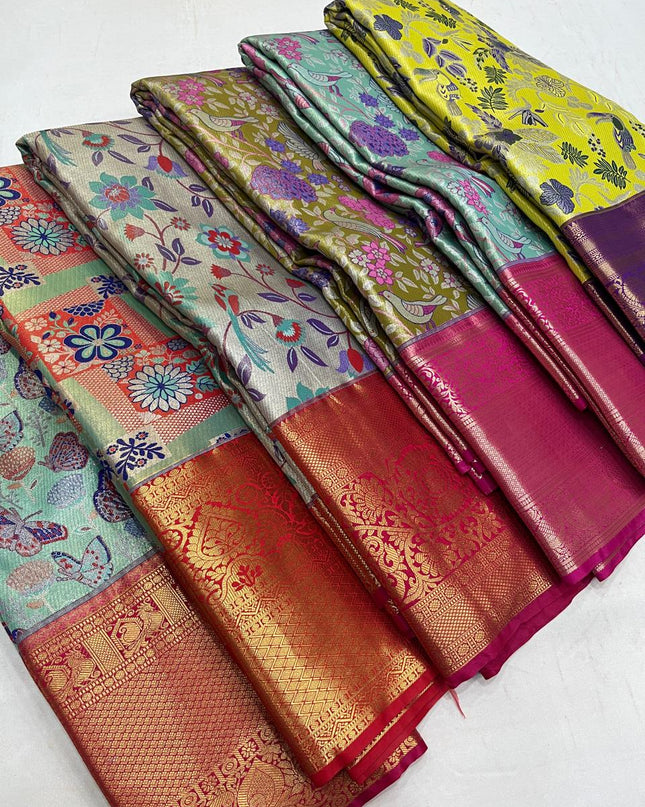 Affordable Luxury Kanchipuram Soft Silk Bridal 4 Cards Tissue Silk Saree