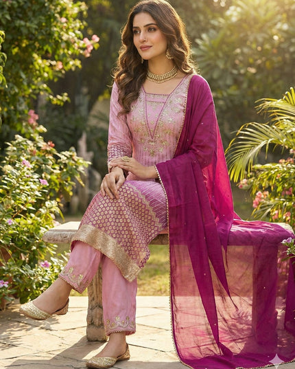 Embroidered Chinon Suit Set with Sequence Work - 3 Piece