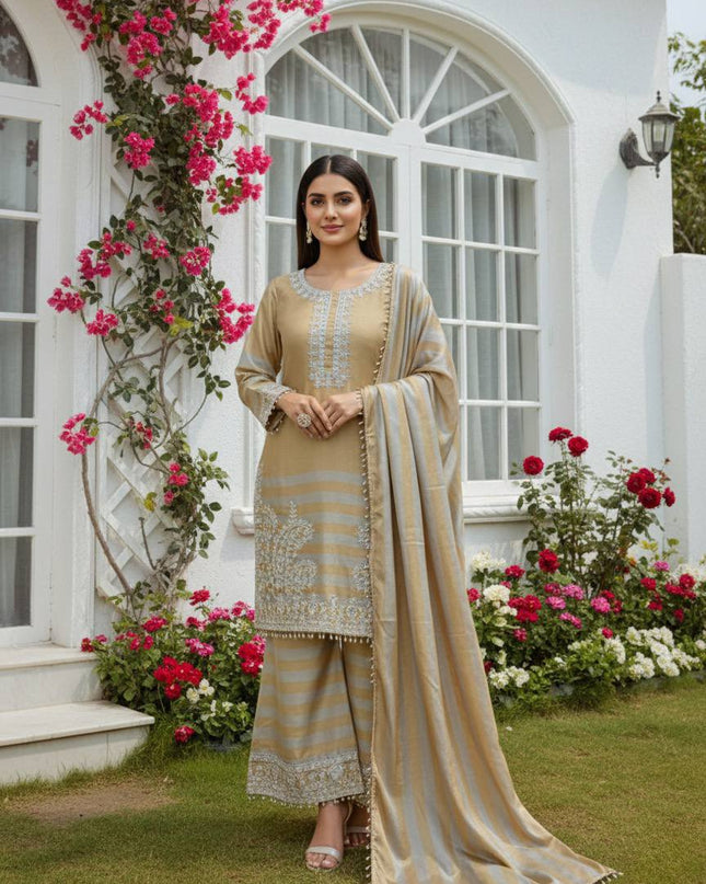 Ready to Wear Embroidered Chinon Silk Suit Set - Digital Print