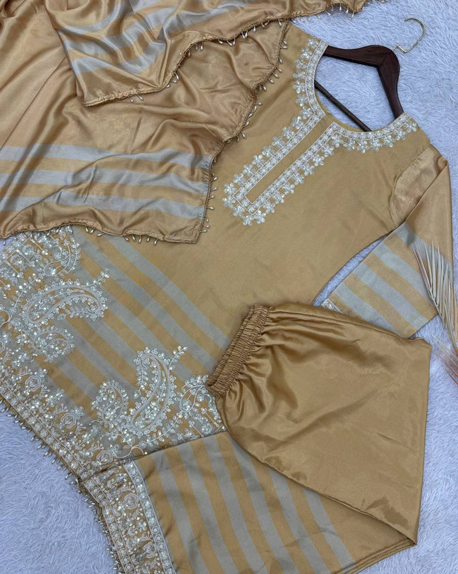 Ready to Wear Embroidered Chinon Silk Suit Set - Digital Print