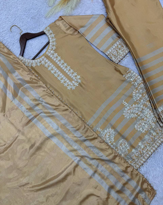 Ready to Wear Embroidered Chinon Silk Suit Set - Digital Print