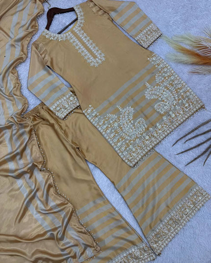 Ready to Wear Embroidered Chinon Silk Suit Set - Digital Print