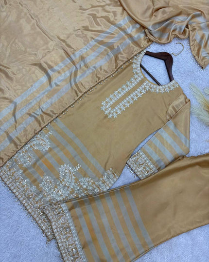 Ready to Wear Embroidered Chinon Silk Suit Set - Digital Print