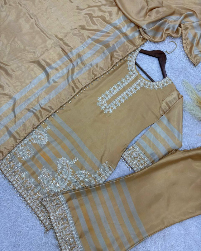 Ready to Wear Embroidered Chinon Silk Suit Set - Digital Print