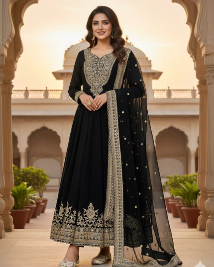Blooming Faux Georgette Heavy Embroidered Gown with Dupatta