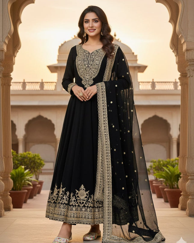 Blooming Faux Georgette Heavy Embroidered Gown with Dupatta