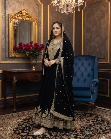 Blooming Faux Georgette Heavy Embroidered Gown with Dupatta