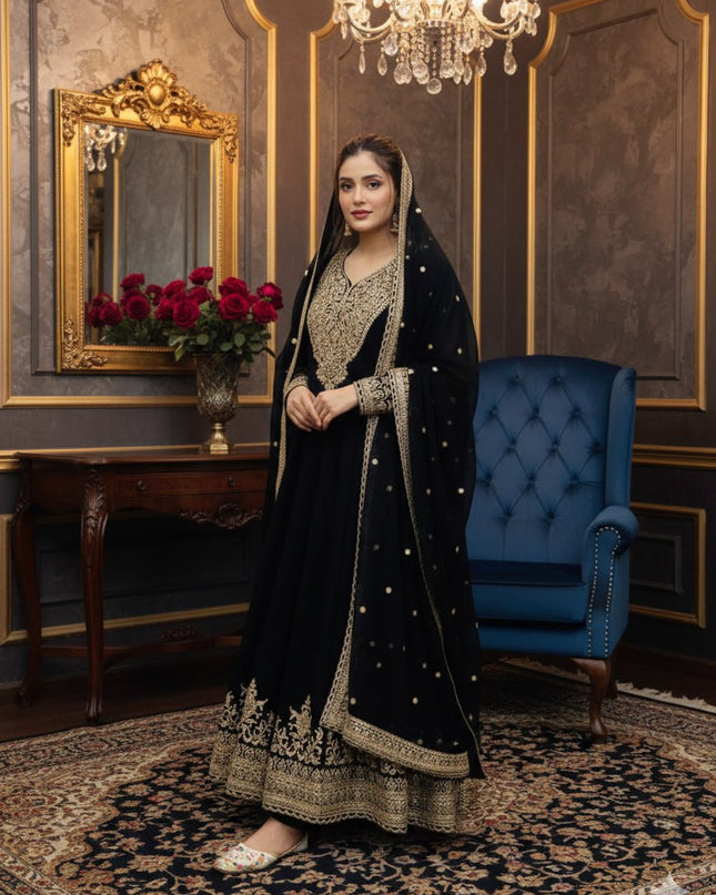 Blooming Faux Georgette Heavy Embroidered Gown with Dupatta