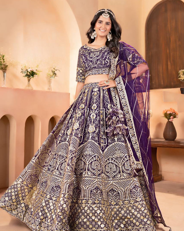 Designer Net Lehenga Choli with Sequins & Zari Embroidery