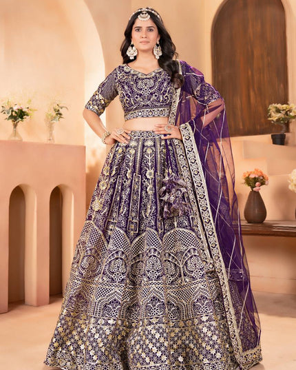 Designer Net Lehenga Choli with Sequins & Zari Embroidery
