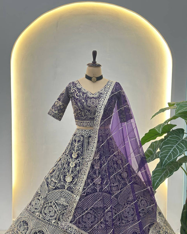 Designer Net Lehenga Choli with Sequins & Zari Embroidery