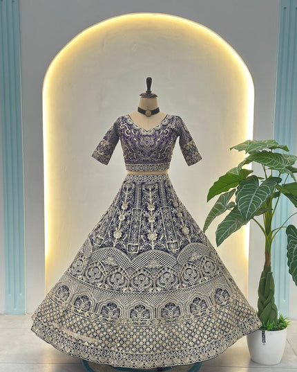 Designer Net Lehenga Choli with Sequins & Zari Embroidery