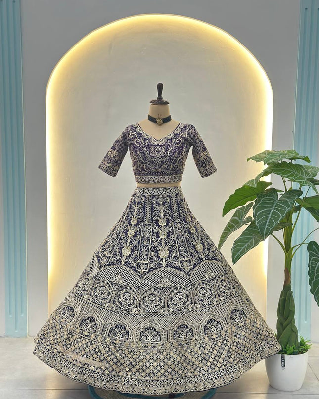 Designer Net Lehenga Choli with Sequins & Zari Embroidery