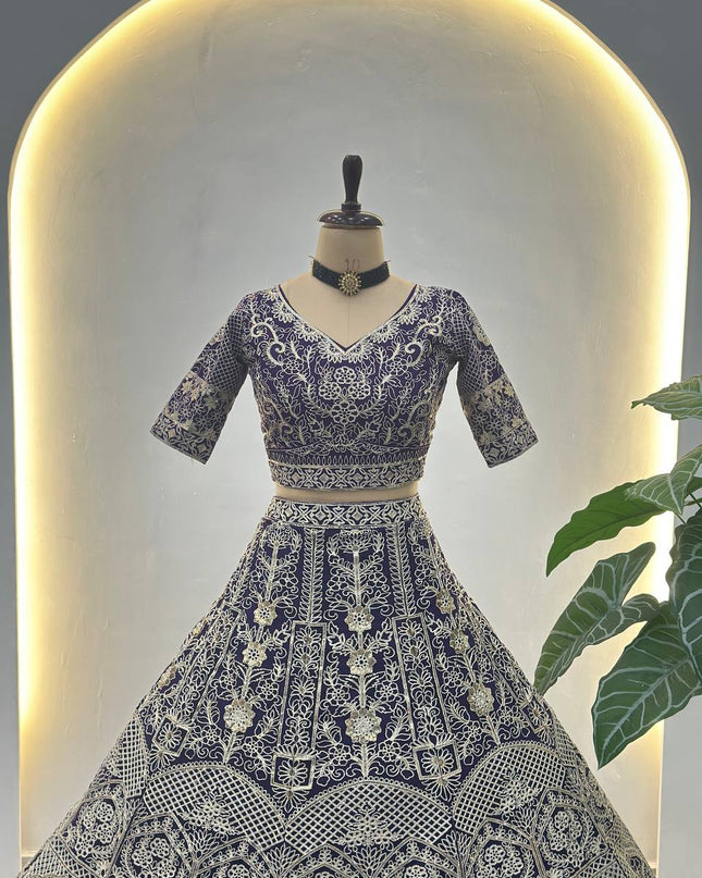 Designer Net Lehenga Choli with Sequins & Zari Embroidery