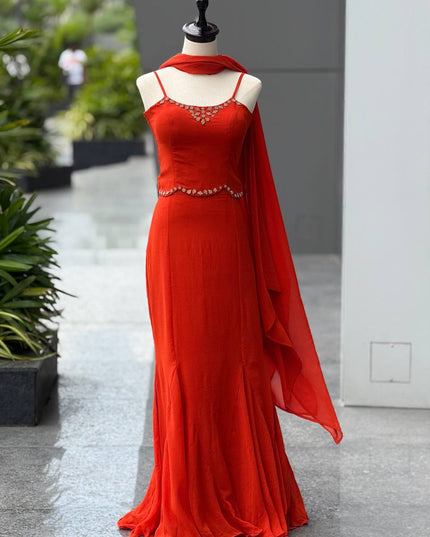 Georgette Lehenga Set with Diamond Work - Fully Stitched