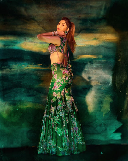 Premium Taby Silk Printed Sequins Palazzo Set with Blouse and Dupatta