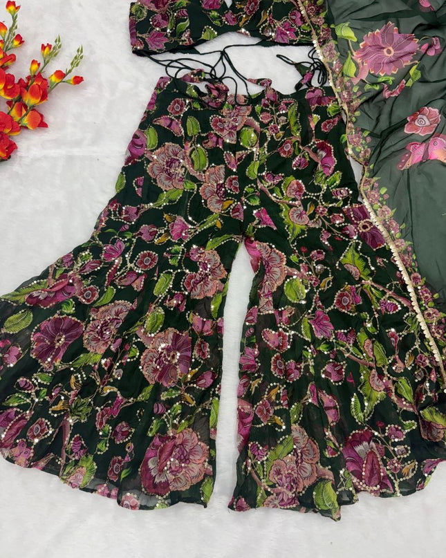 Premium Taby Silk Printed Sequins Palazzo Set with Blouse and Dupatta