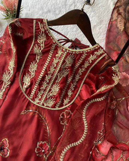 Exclusive 3 Piece Soft Organza Short Kurti Sharara Set | Sequence Embroidery & Mirror Work