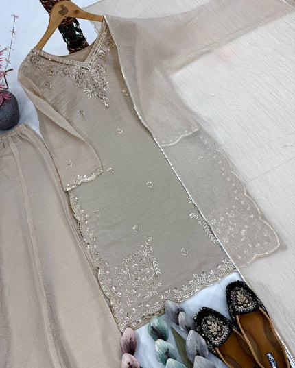 Designer Heavy Tissue Silk Special Party Wear 3 Piece Suit