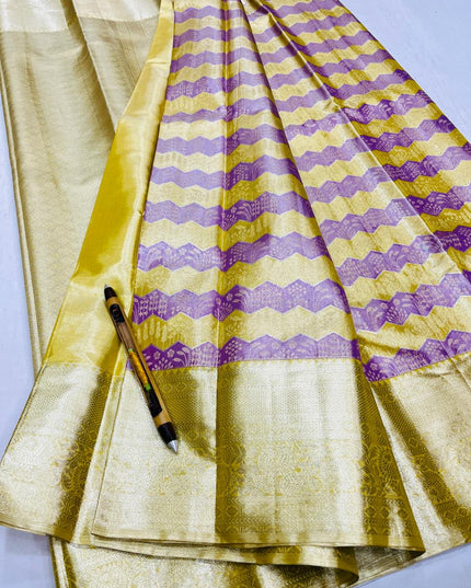 Kanchipuram Handloom Pure Silk Unique Tissue 3 Card Bridal Silk Mark Certified Saree