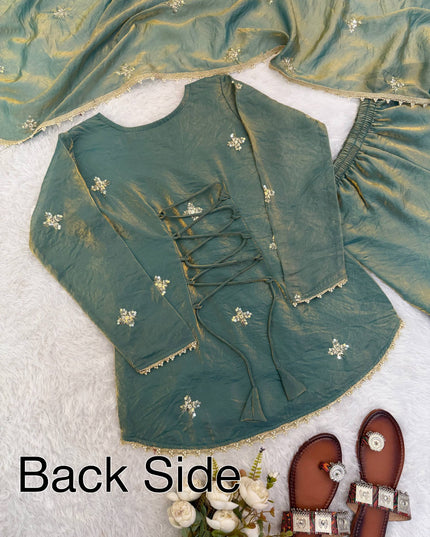 Fendy Silk Embroidery Sequence Work Sharara Palazzo Set | Fully Stitched