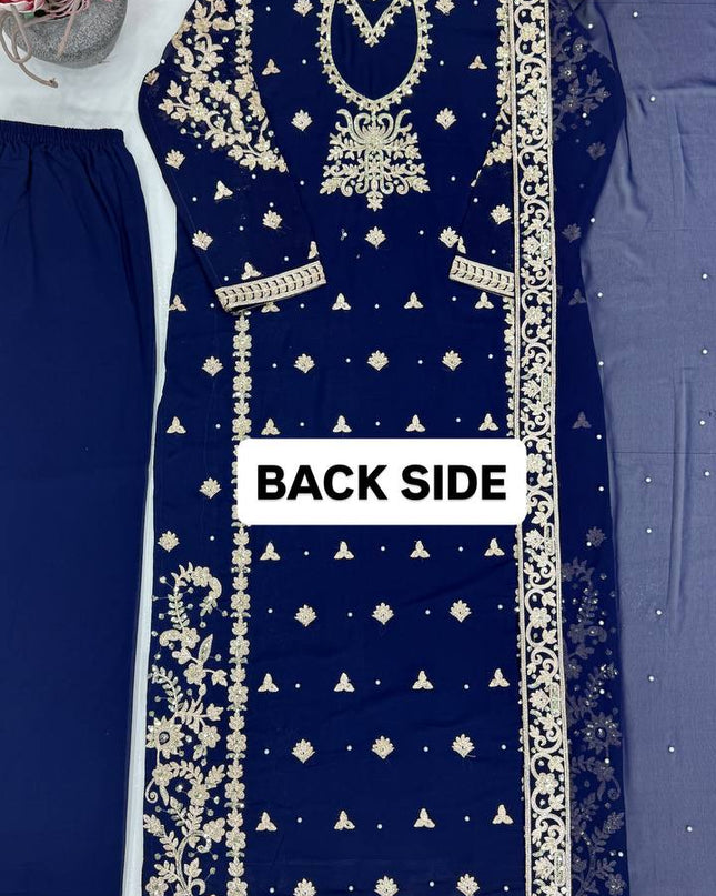 Heavy Faux Georgette Chine Sequence Work Top-Bottom And Dupatta Set