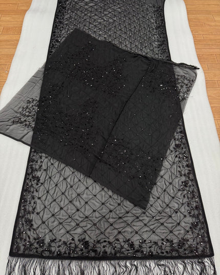 Heavy Embroidered Faux Georgette Saree with Sequin Work & Designer Blouse Piece