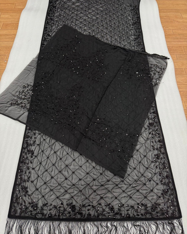 Heavy Embroidered Faux Georgette Saree with Sequin Work & Designer Blouse Piece