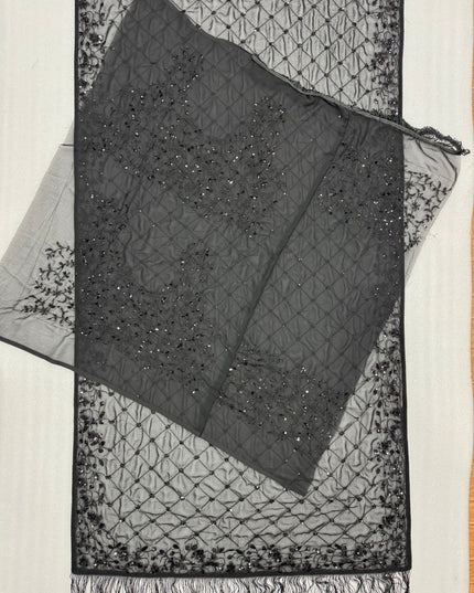 Heavy Embroidered Faux Georgette Saree with Sequin Work & Designer Blouse Piece