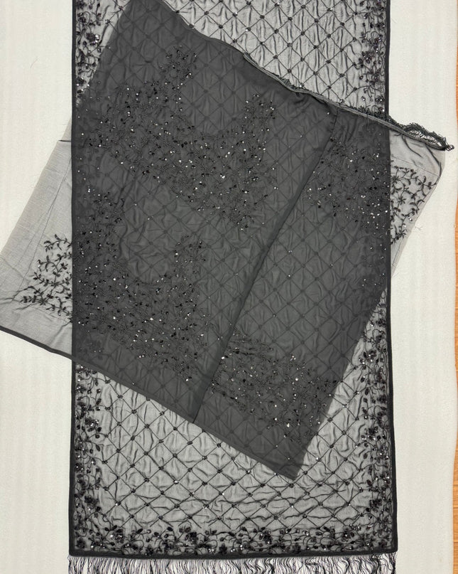 Heavy Embroidered Faux Georgette Saree with Sequin Work & Designer Blouse Piece