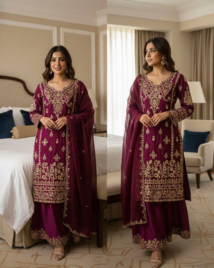 Exclusive Wedding Season Sequence Embroidery Fendy Suit Set