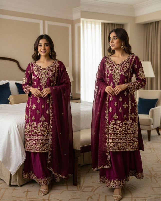 Exclusive Wedding Season Sequence Embroidery Fendy Suit Set