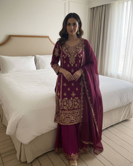 Exclusive Wedding Season Sequence Embroidery Fendy Suit Set