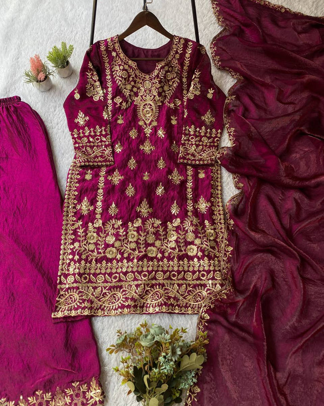 Exclusive Wedding Season Sequence Embroidery Fendy Suit Set
