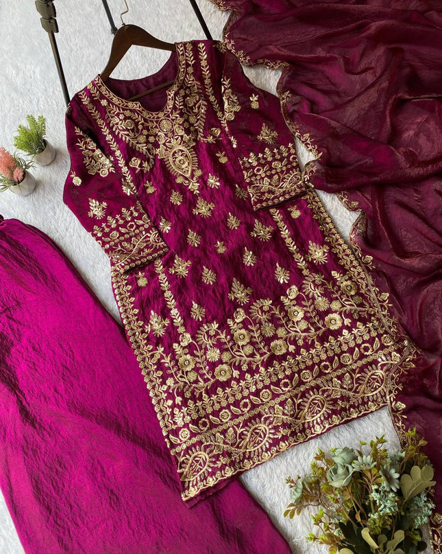Exclusive Wedding Season Sequence Embroidery Fendy Suit Set
