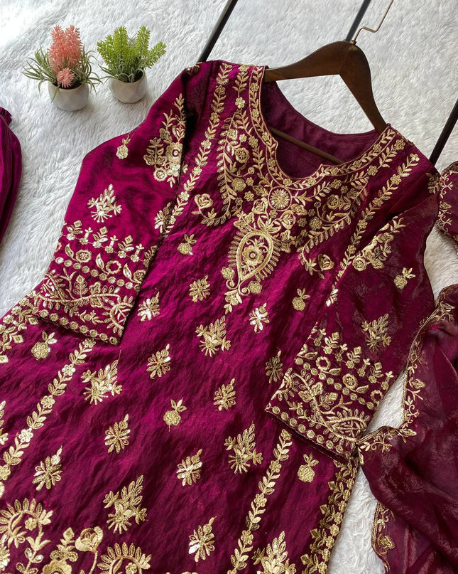 Exclusive Wedding Season Sequence Embroidery Fendy Suit Set