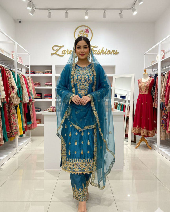 Exclusive Wedding Season Padding Sequence Embroidery Suit Set