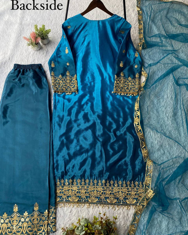 Exclusive Wedding Season Padding Sequence Embroidery Suit Set