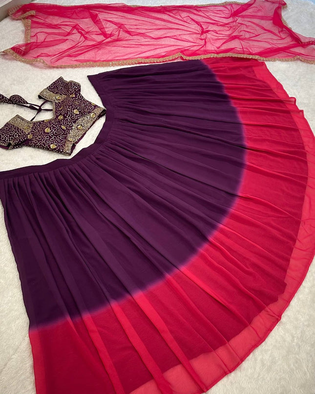 Shaded Georgette Lehenga Set with Sequins and Zari Work