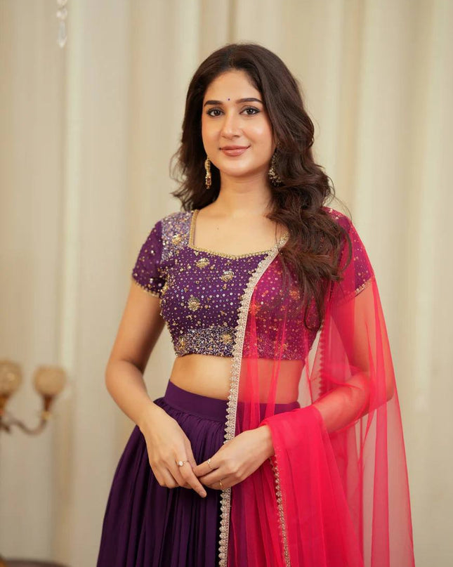 Shaded Georgette Lehenga Set with Sequins and Zari Work