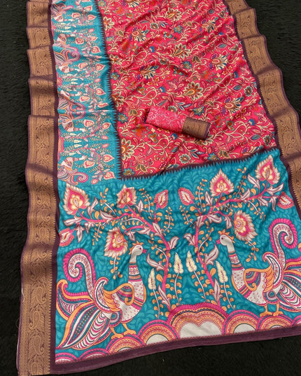 Premium Soft Dola Silk Saree with Printed Design and Elegant Weaving Border