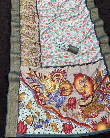 Premium Soft Dola Silk Saree with Printed Design and Elegant Weaving Border