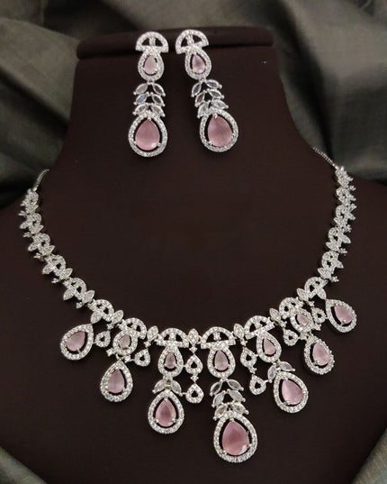 Premium Quality Stone-Studded CZ Necklace Set with Elegant Dangling Design & Earrings