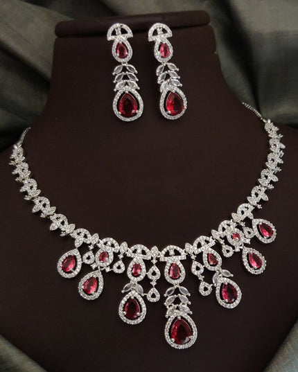 Premium Quality Stone-Studded CZ Necklace Set with Elegant Dangling Design & Earrings