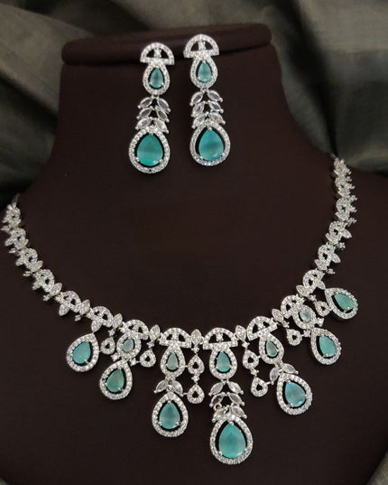 Premium Quality Stone-Studded CZ Necklace Set with Elegant Dangling Design & Earrings