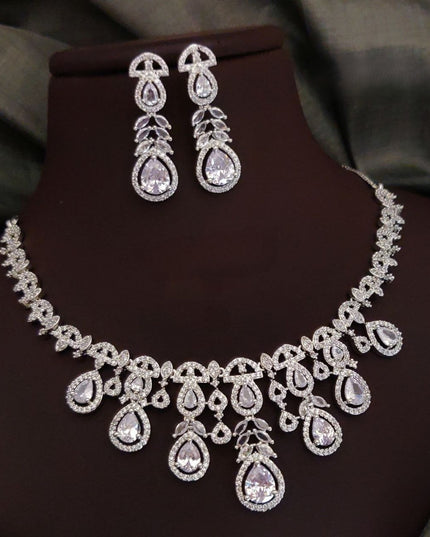 Premium Quality Stone-Studded CZ Necklace Set with Elegant Dangling Design & Earrings